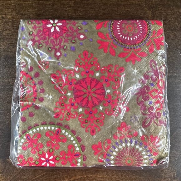 Amscan Beverage Napkins (16) - Christmas Treasures - Red & Gold - 9 3/4" Square - Picture 1 of 2
